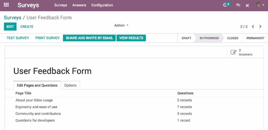 odoo survey management system