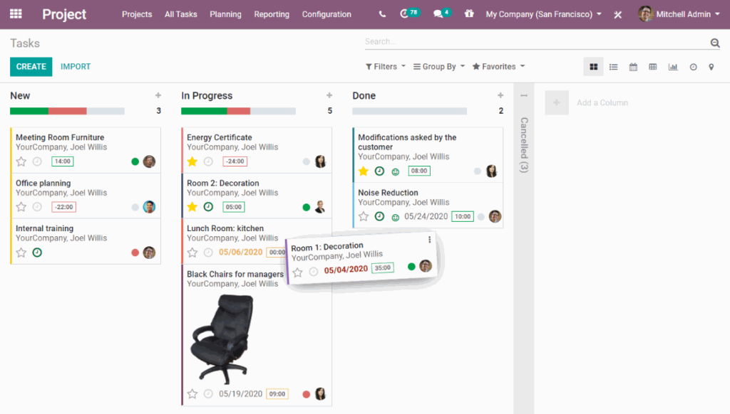 Odoo's ERP project management software