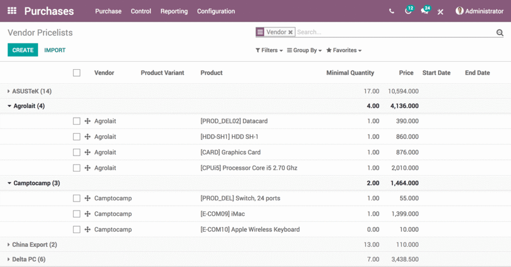 Odoo purchase order management software